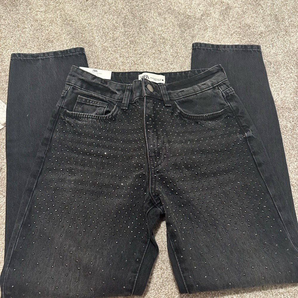 Zara black rhinestone jeans NWT